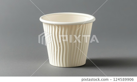 Closeup front view disposable takeaway coffee cup Closeup front view disposable takeaway coffee cup 124589906