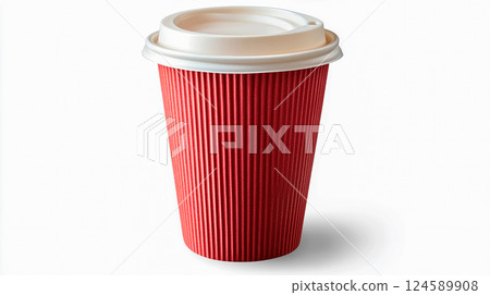 Closeup front view disposable takeaway coffee cup 124589908