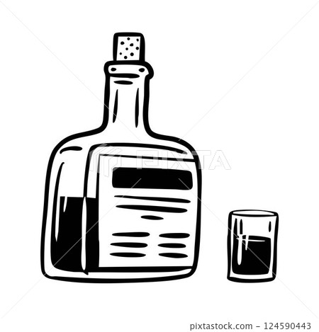 Bottle and glass of cognac Bottle and glass of cognac 124590443