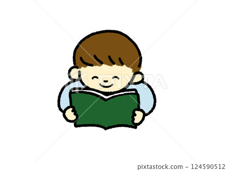 男孩微笑著讀書 124590512