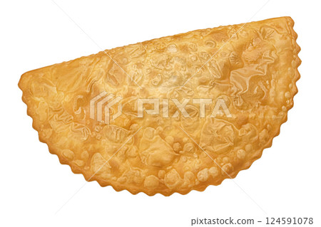 Cheburek filled with minced meat isolated on white background with clipping path 124591078
