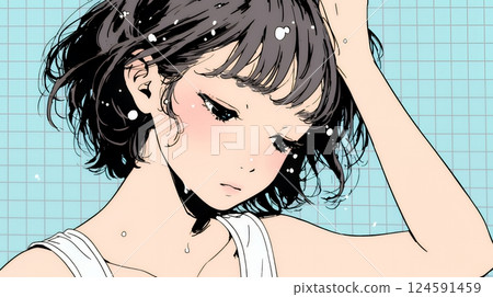 洗完澡後頭髮濕漉漉的年輕女子 124591459