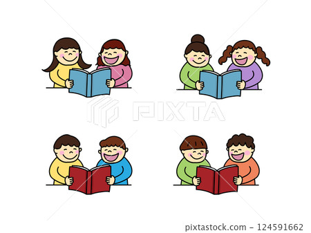 Children reading books illustration set 124591662