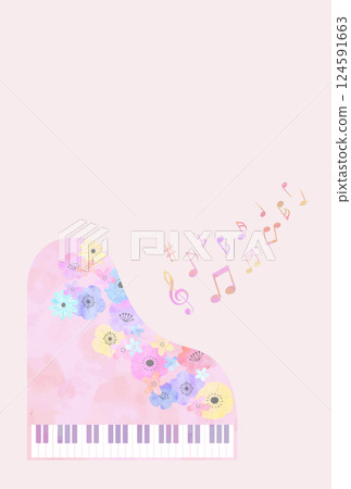 Floral piano background (watercolor style vector) 124591663