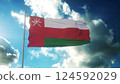 Oman national flag waving in beautiful sky. 3d illustration 124592029