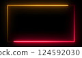 Yellow and red neon frame background. Glowing rectangle frame with empty space for logo or text. 3d illustration 124592030