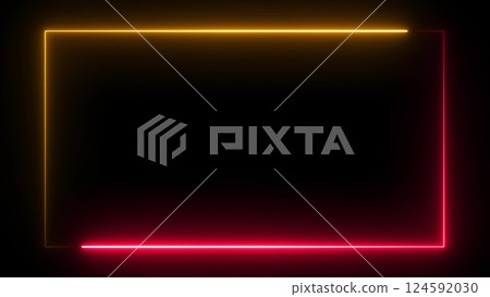 Yellow and red neon frame background. Glowing rectangle frame with empty space for logo or text. 3d illustration Yellow and red neon frame background. Glowing rectangle frame with empty space for logo or text. 3d illustration 124592030