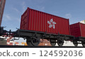 Containers with the flag of Hong Kong. Railway transportation. 3d illustration 124592036