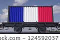 Train and containers with the flag of France. Railway transportation. 3d illustration 124592037