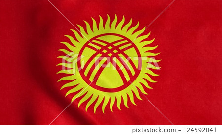 Kyrgyzstan flag waving in the wind, background. 3d illustration Kyrgyzstan flag waving in the wind, background. 3d illustration 124592041