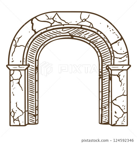 Antique stone arch illustration with classical design features, AI Generative 124592346