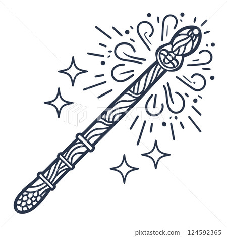 Magic wand illustration with sparkles and swirls, enchanting design for fantasy concept, AI Generative 124592365