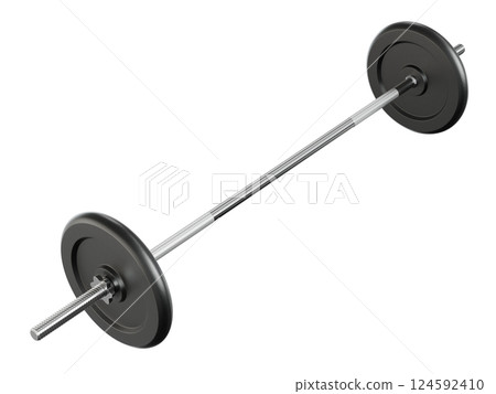 Cast Iron Black Adjustable Barbell, weightlifting gym equipment, side view 124592410