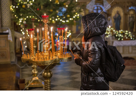 Candlestick in the Orthodox Church. Candlestick in the Orthodox Church. 124592420