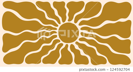 Groovy sun with wavy rays, Abstract retro pattern, Summer sun horizontal background Groovy sun with wavy rays, Abstract retro pattern, Summer sun horizontal background 124592704