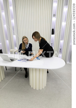 Team collaboration on project planning at a modern workspace during a business meeting in the Team collaboration on project planning at a modern workspace during a business meeting in the 124593339