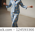 Women's Blue Floral Pajama Set, Elegant Loungewear 124593366