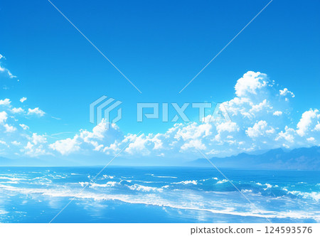 Summer sky, sea, horizon, clouds, emotional, cumulonimbus clouds, oil painting style 124593576