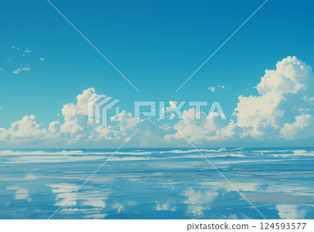 Summer sky, sea, horizon, clouds, emotional, cumulonimbus clouds, oil painting style 124593577