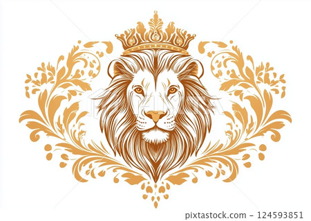 vector stylized lion with crown on white background 124593851