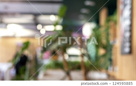 Blurry indoor plant scene with lights and soft focus background in modern setting 124593885