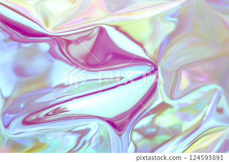 Abstract vibrant pastel holographic texture with flowing iridescent colors and reflections 124593891