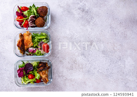 Meal prep concept. Healthy food in container. Meal prep concept. Healthy food in container. 124593941