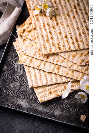 Traditional Jewish bread matzo for Passover Traditional Jewish bread matzo for Passover 124593963