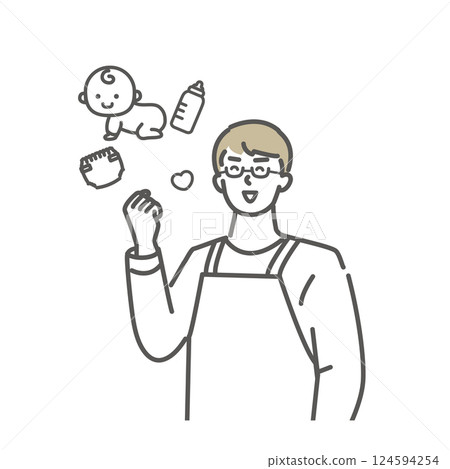 Illustration material of a househusband making a fist pump for raising children Illustration material of a househusband making a fist pump for raising children 124594254