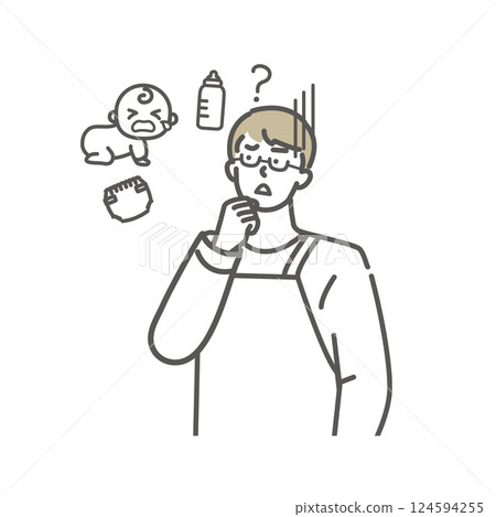 Illustration material of a househusband struggling with childcare Illustration material of a househusband struggling with childcare 124594255