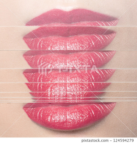Abstract paper art collage illustration of woman lips Abstract paper art collage illustration of woman lips 124594279