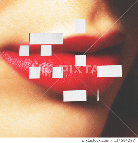 Abstract woman red lips mosaic paper art collage illustration Abstract woman red lips mosaic paper art collage illustration 124594287