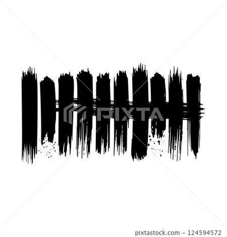 Crosshatched Ink Brush Strokes. A collection of crosshatched black ink brush strokes, featuring a rough, textured appearance. 124594572