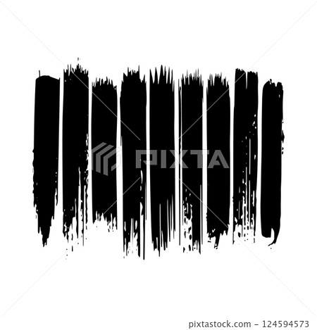 Bold Ink Brush Strokes Set. A collection of bold black ink brush strokes with rough, textured edges. 124594573