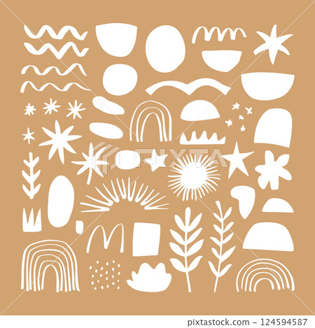 Earth-Toned Abstract Composition with Nature-Inspired Elements. A collection of earth-toned abstract compositions with nature-inspired shapes and forms. 124594587