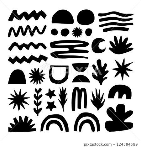 Dense Black and White Abstract Nature Patterns. A highly detailed set of black and white abstract nature-inspired vector patterns. 124594589