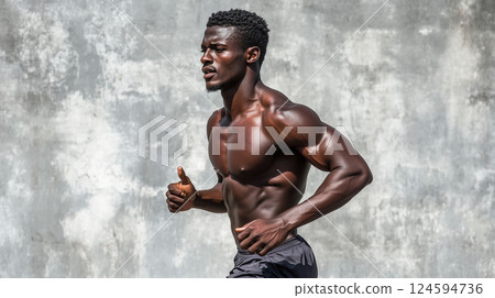 Sport, runner man jogging, male sportsman running on gray background, fitness healthy lifestyle 124594736