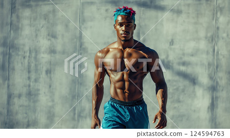 Sport, athlete, strong muscular black man sportsman 124594763
