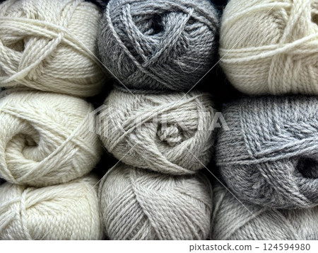 Close-Up of Soft Yarn Balls for Knitting and Crocheting 124594980