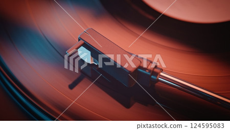 Vinyl Record Spinning On Vintage Turntable, Playing Classic Music or Authentic Analog Music 124595083