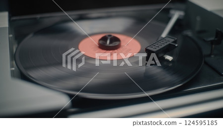 Vinyl Record Spinning On Vintage Turntable, Playing Classic Music 124595185