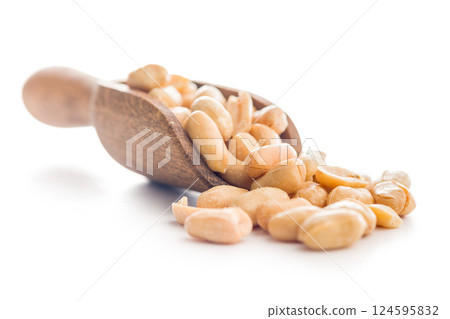 Roasted salted peanuts in scoop isolated on white background. 124595832