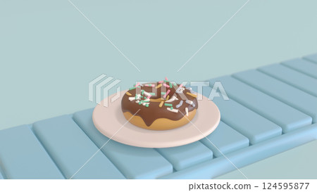 Chocolate donuts on a plate on a conveyor belt 124595877