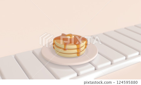 Pancakes on a plate on a conveyor belt 124595880