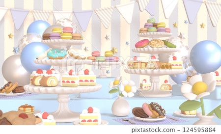 有很多醣果的派對 - 藍色背景 有很多醣果的派對 - 藍色背景 124595884