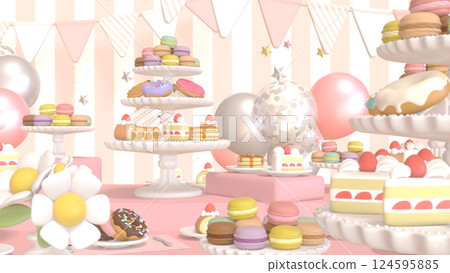 有很多醣果的派對 - 粉紅色背景 124595885