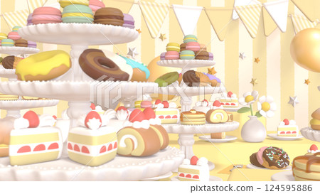 有很多醣果的派對 - 黃色背景 124595886