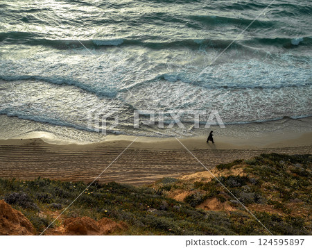 Picturesque summer landscape of sea, coast and beach. Peaceful, calm evening 124595897