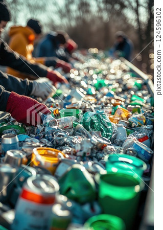 Recycling initiative - sorting glass and aluminum for sustainable waste management 124596102