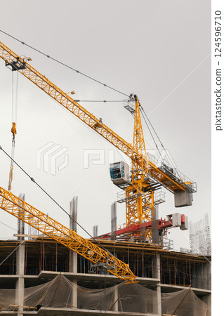 Crane and building under construction on cloudy sky Crane and building under construction on cloudy sky 124596710